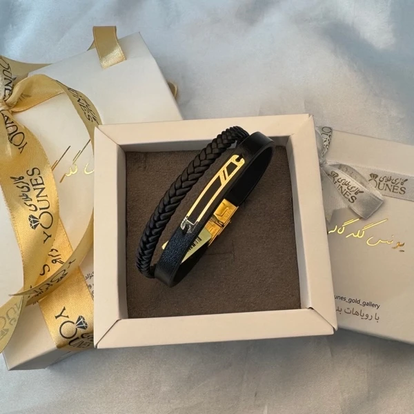 تصویر دوم دستبند طلا چرم مردانه L185